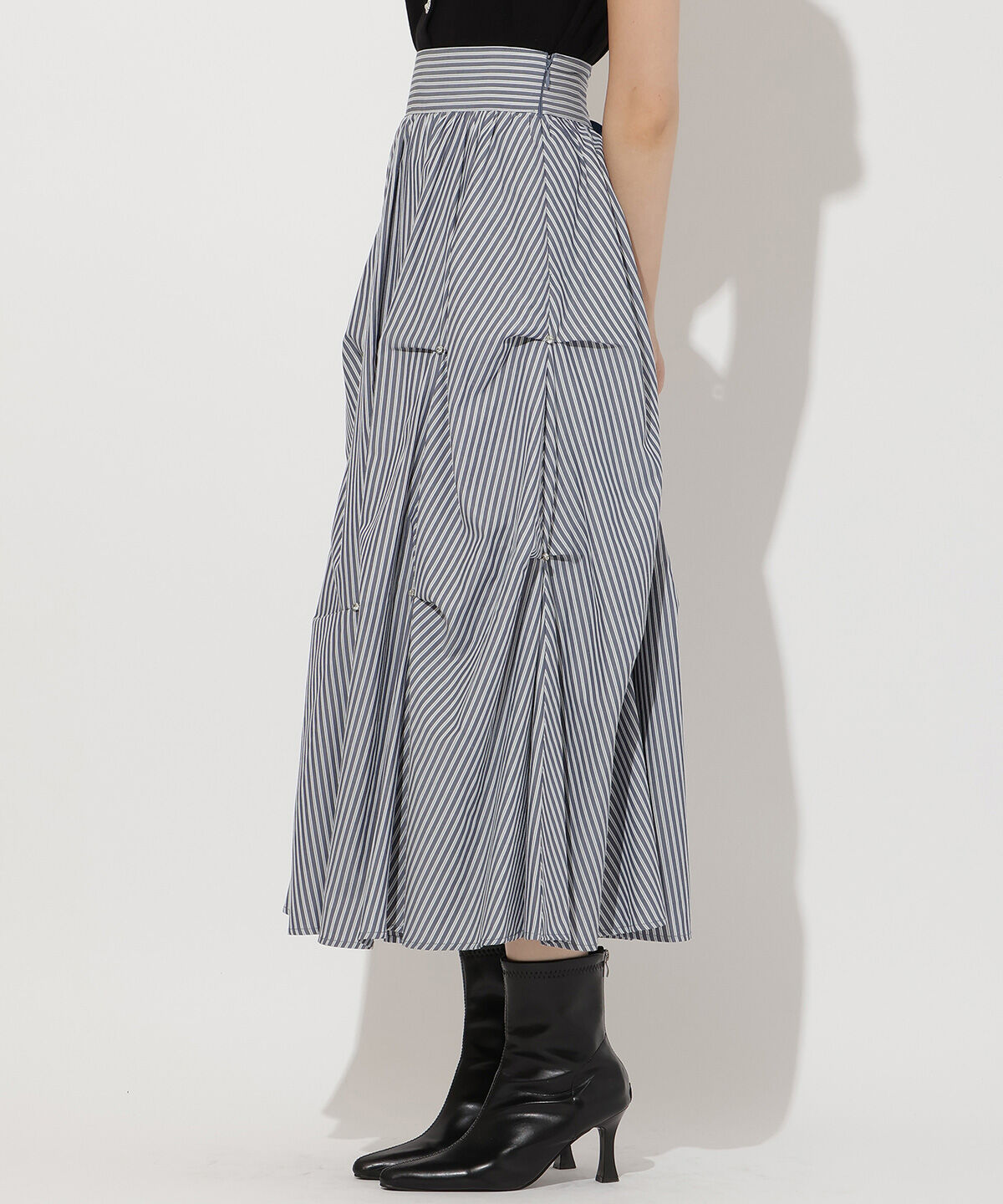 アンドクチュール「ストライプビジューティアードスカート」|フレア|