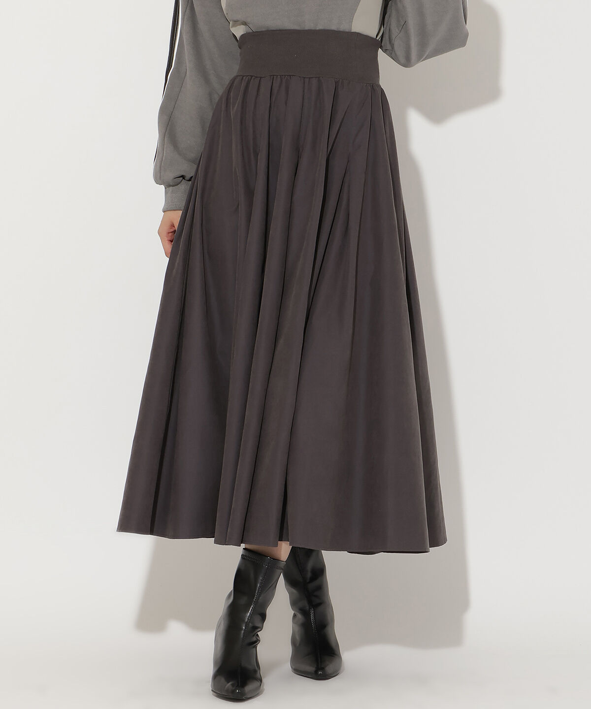 アンドクチュール「ピーチスウェードタックスカート」|フレア|