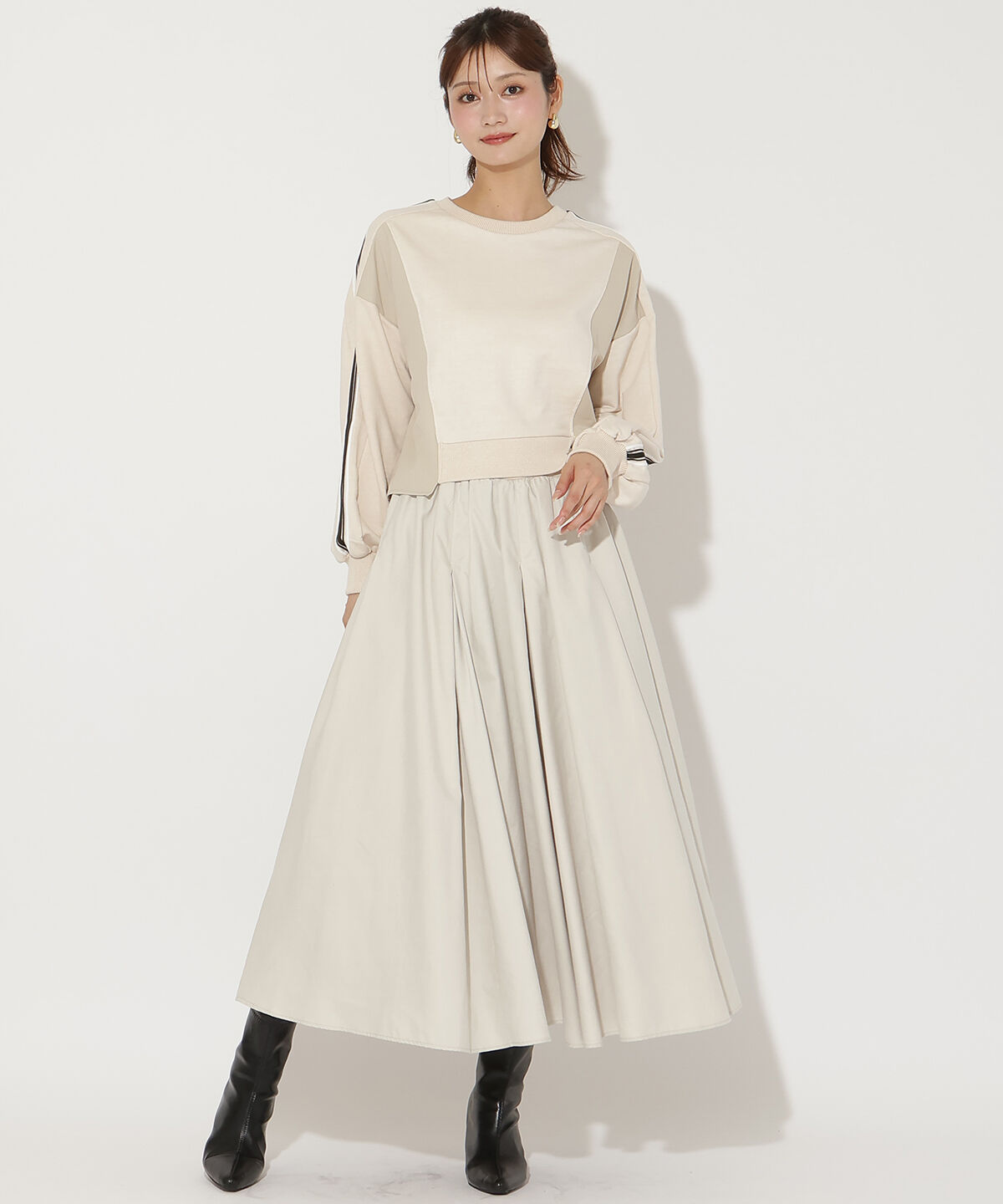 アンドクチュール「ピーチスウェードタックスカート」|フレア|