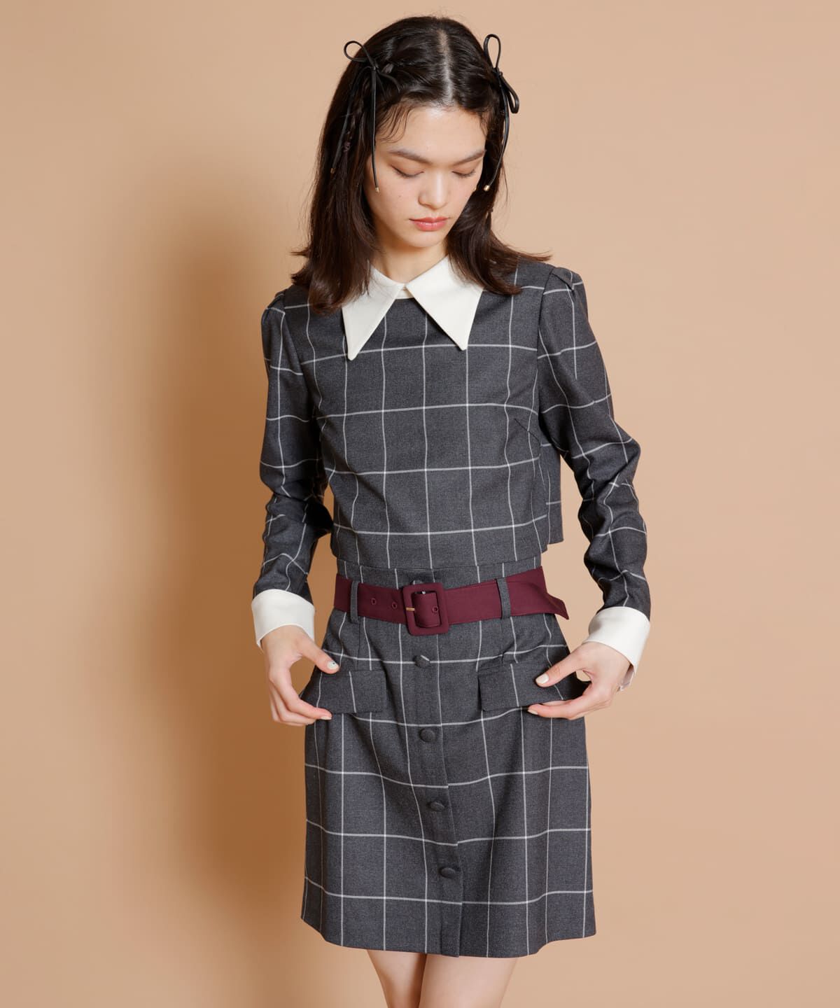 REDYAZEL「ロンドンチェックミニスカート」|台形|グレー