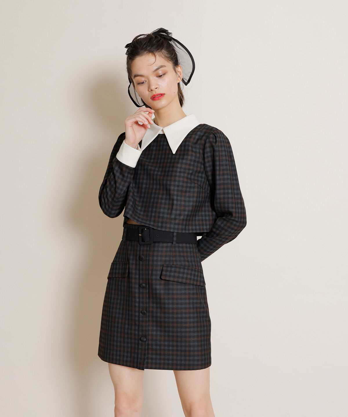 REDYAZEL「ロンドンチェックミニスカート」|台形|ﾁｬｺｰﾙｸﾞﾚｰ