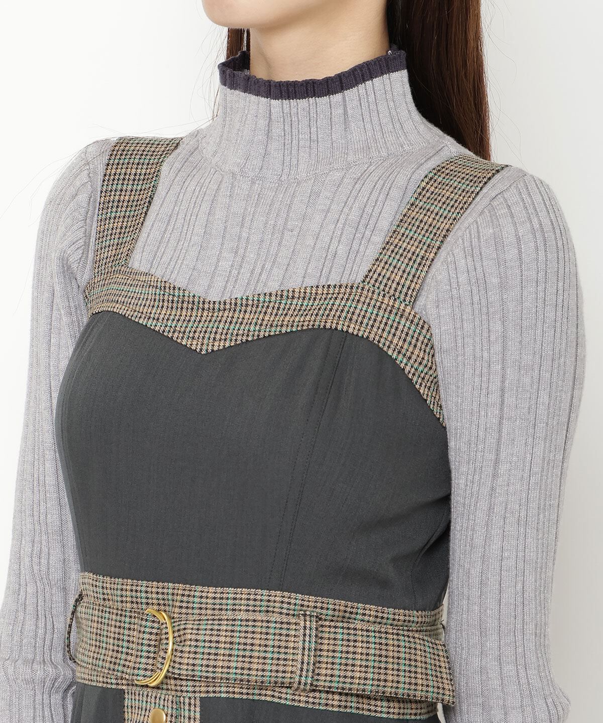 REDYAZEL「チェックバイカラービスチェワンピース」|ワンピース|