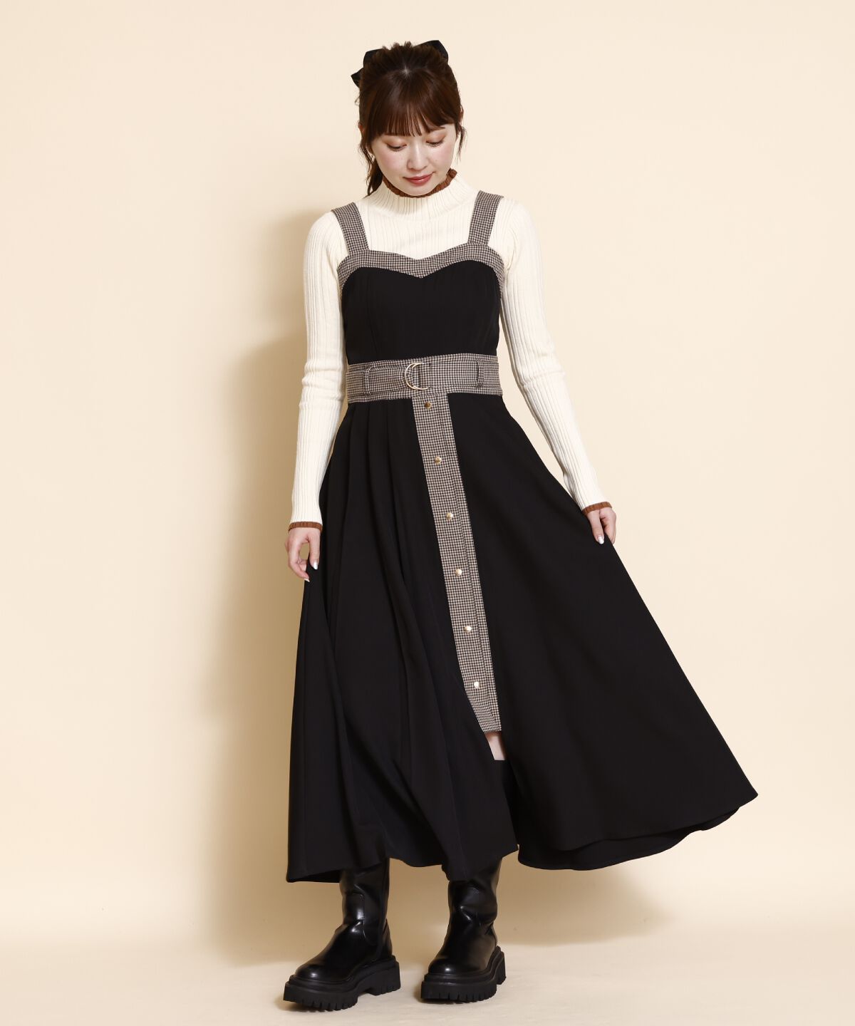 REDYAZEL「チェックバイカラービスチェワンピース」|ワンピース|