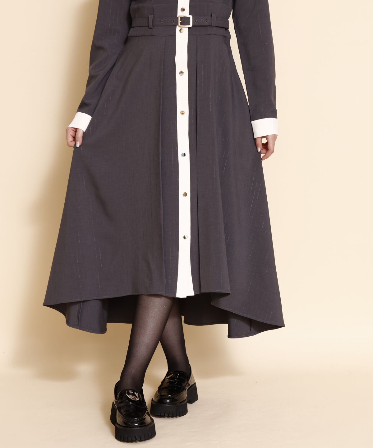 REDYAZEL「バイカラーフレアシャツワンピース」|ワンピース|