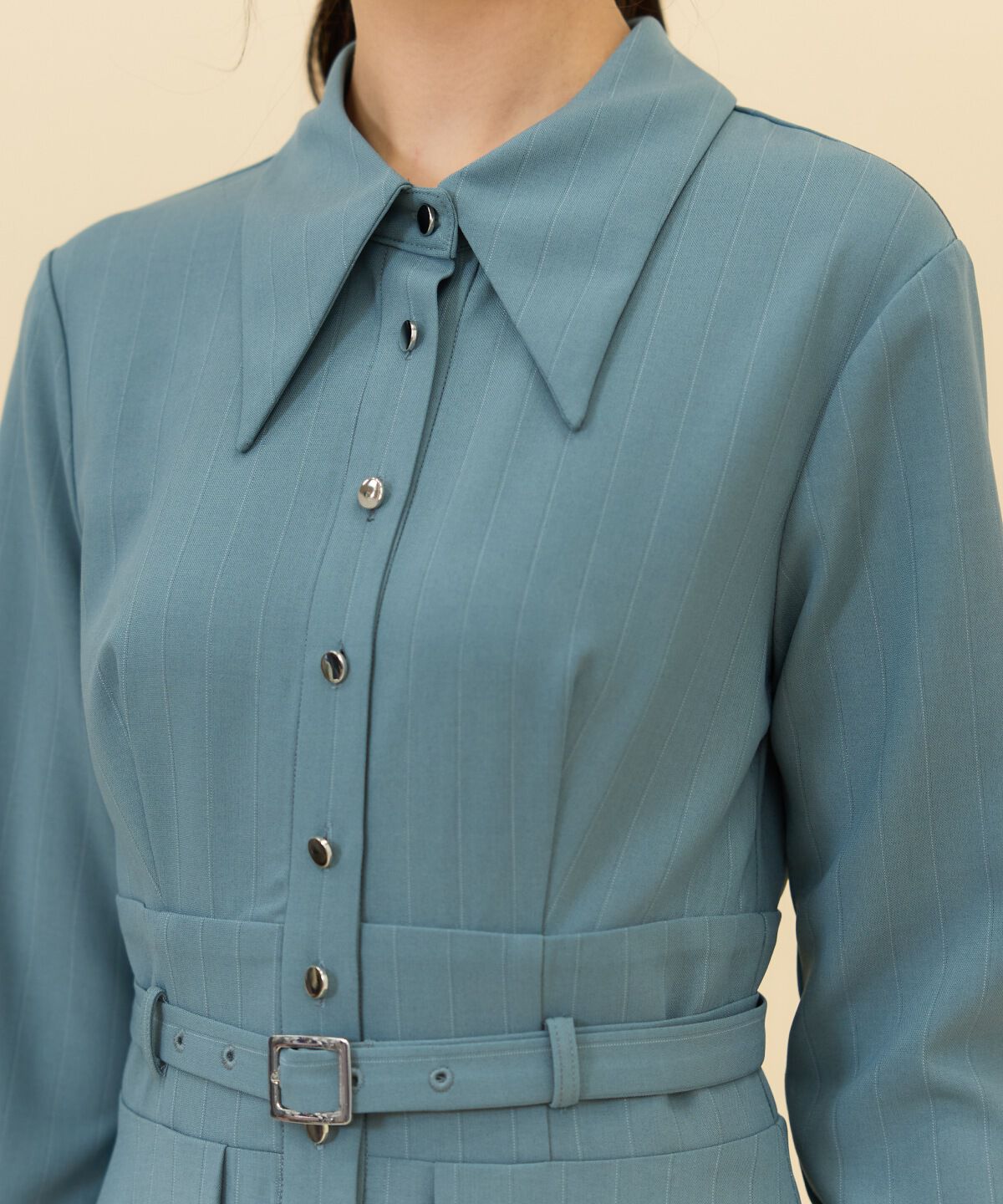 REDYAZEL「シャドーラメストライプシャツワンピース」|ワンピース|