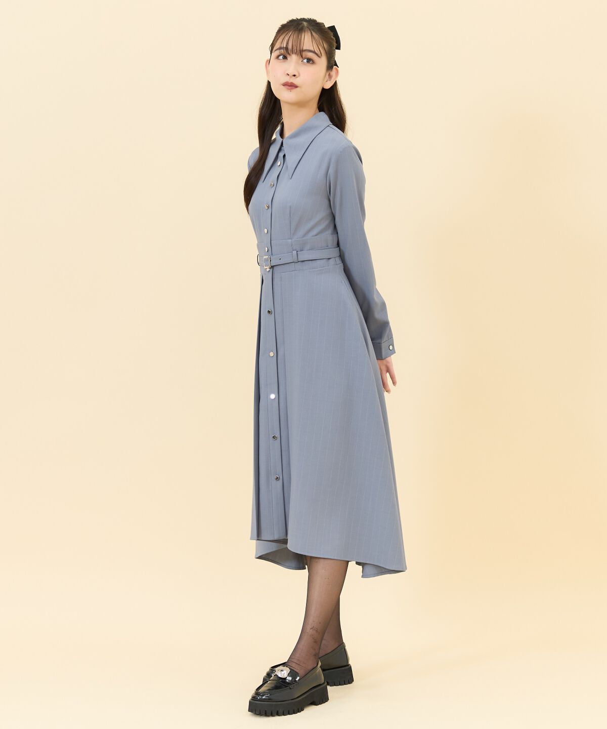 REDYAZEL「シャドーラメストライプシャツワンピース」|ワンピース|