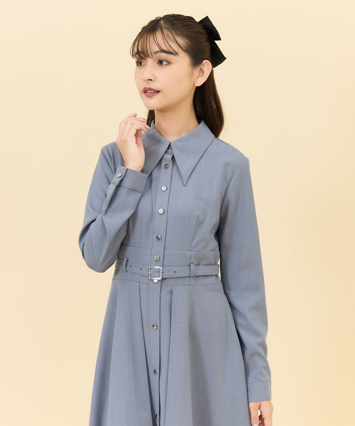 REDYAZEL「シャドーラメストライプシャツワンピース」|ワンピース|