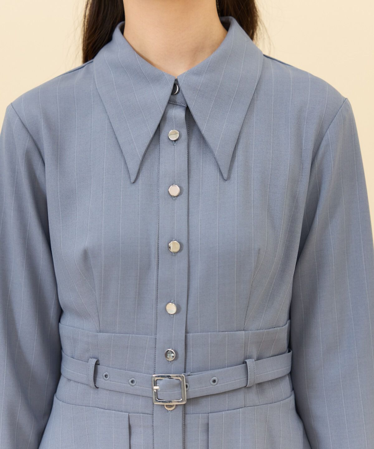 REDYAZEL「シャドーラメストライプシャツワンピース」|ワンピース|