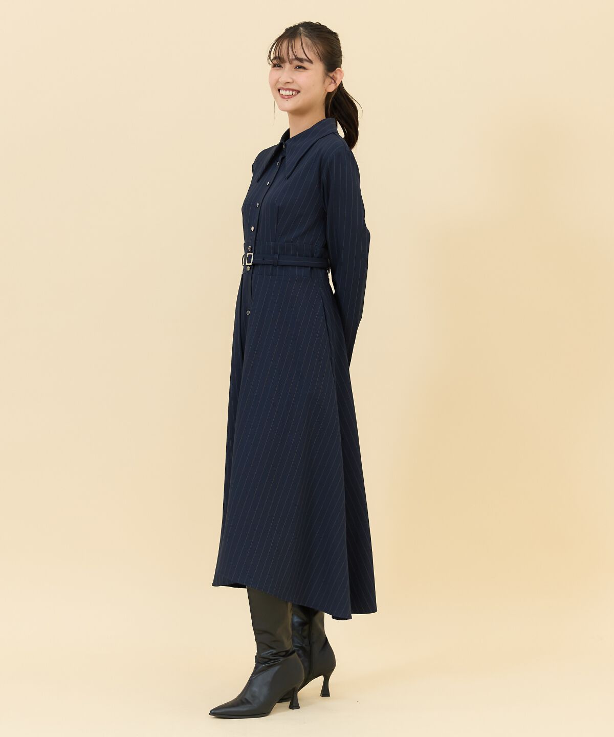 REDYAZEL「シャドーラメストライプシャツワンピース」|ワンピース|