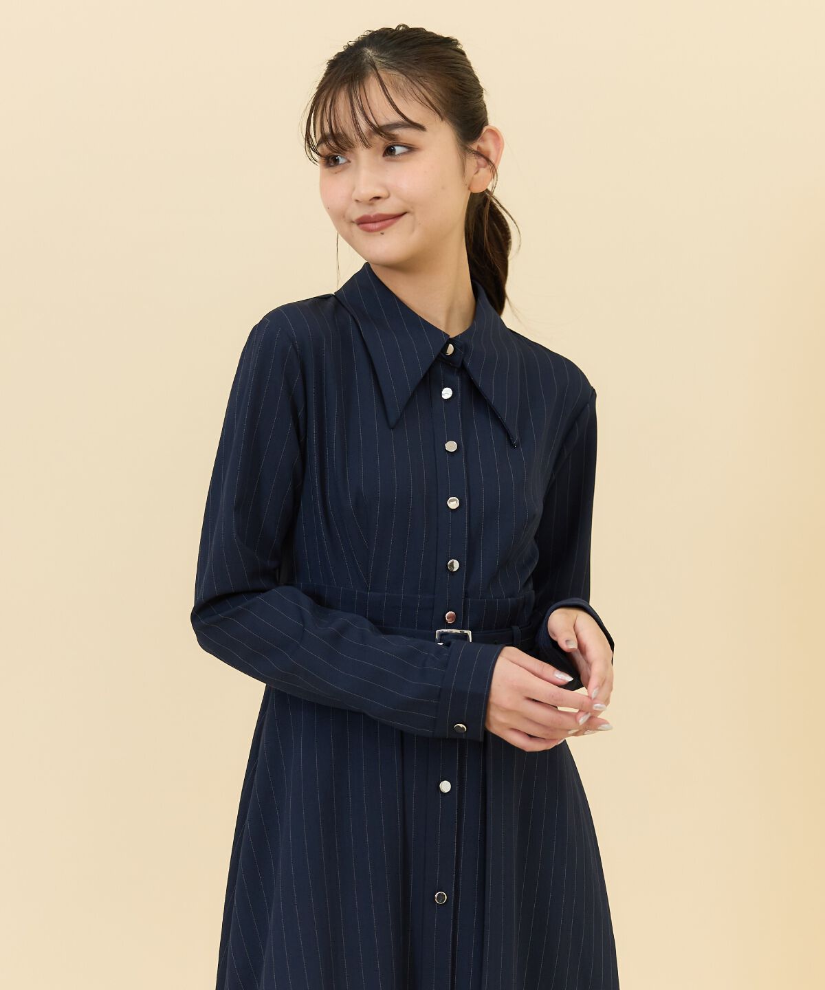 REDYAZEL「シャドーラメストライプシャツワンピース」|ワンピース|