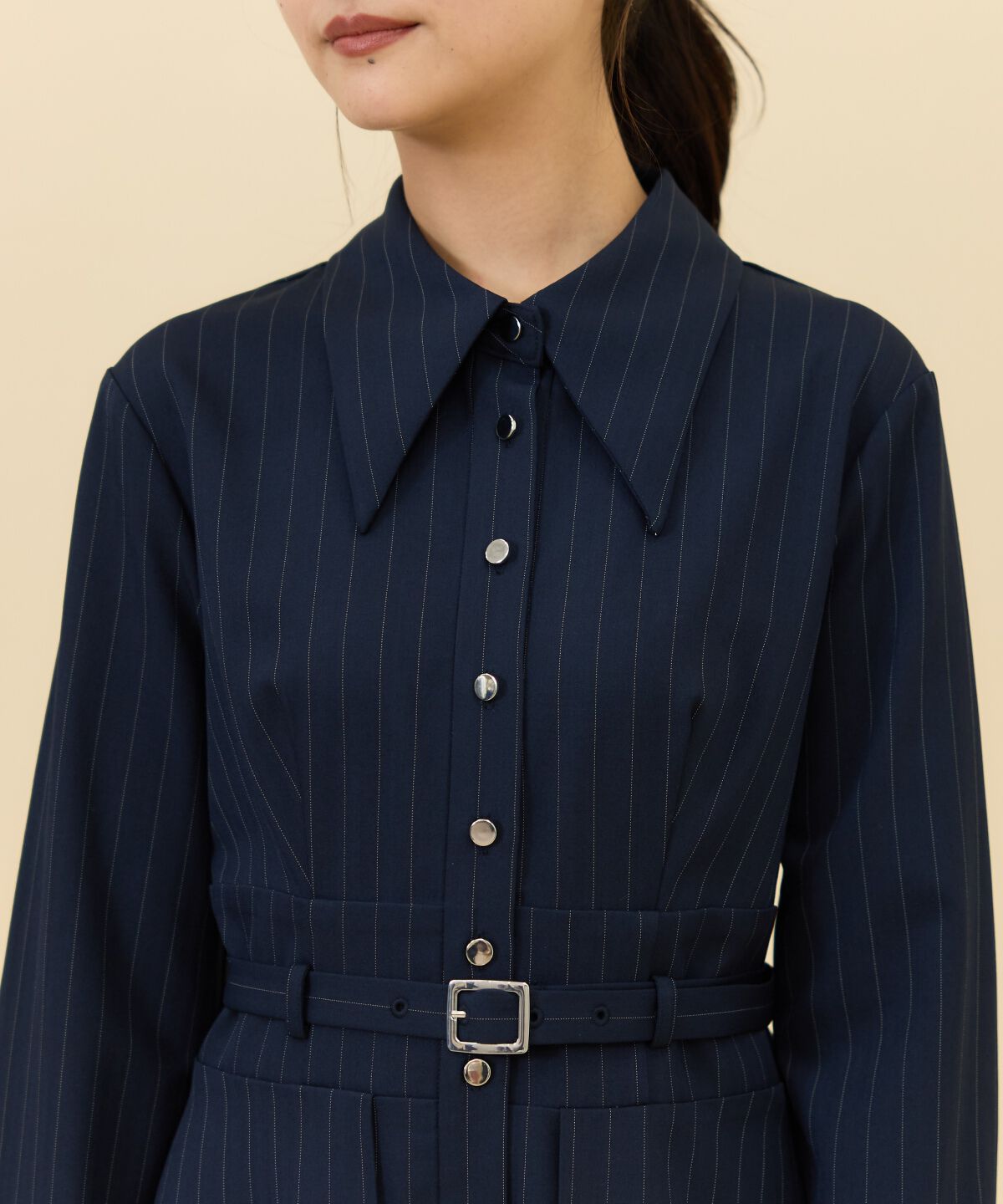 REDYAZEL「シャドーラメストライプシャツワンピース」|ワンピース|