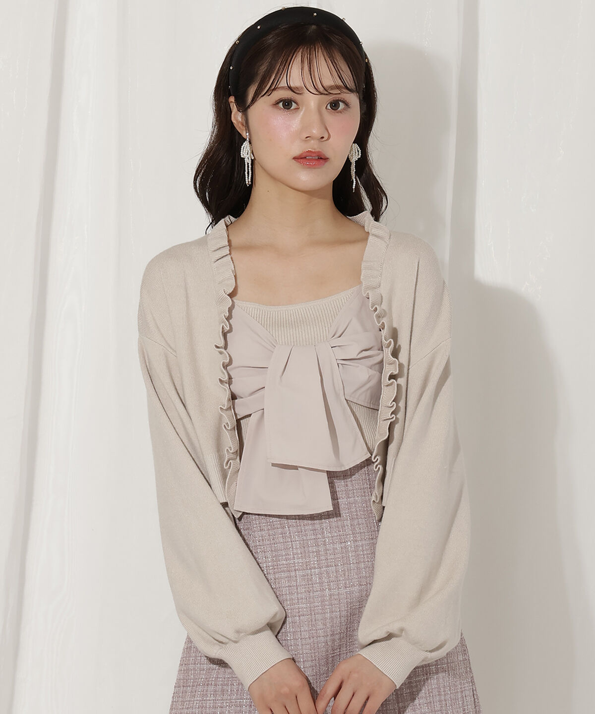 WILLSELECTION「フリルカーディガン&times;リボンキャミセット」|カーディガン|