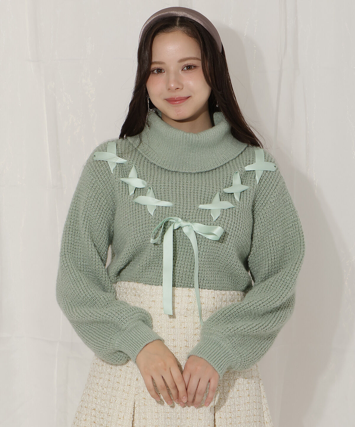 WILLSELECTION「レースアップタートルニット」|ニット・セーター|グリーン