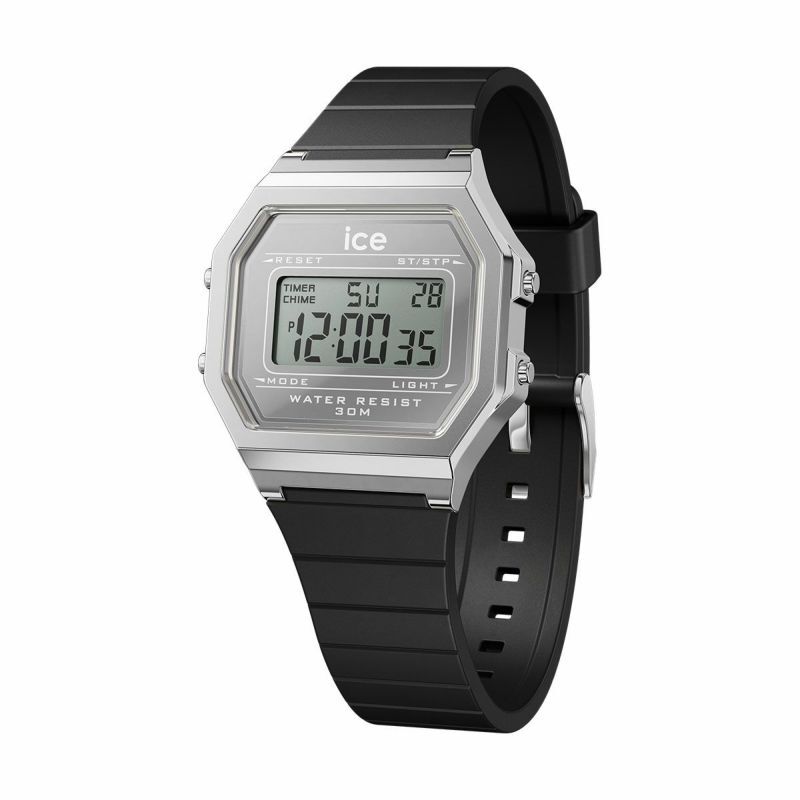 ICE-WATCH「〈ICE-WATCH(ｱｲｽｳｫｯﾁ)〉ICE digit retro ﾒﾀﾙｼﾙﾊﾞｰ ﾌﾞﾗｯｸ ｽﾓｰﾙ」|腕時計|