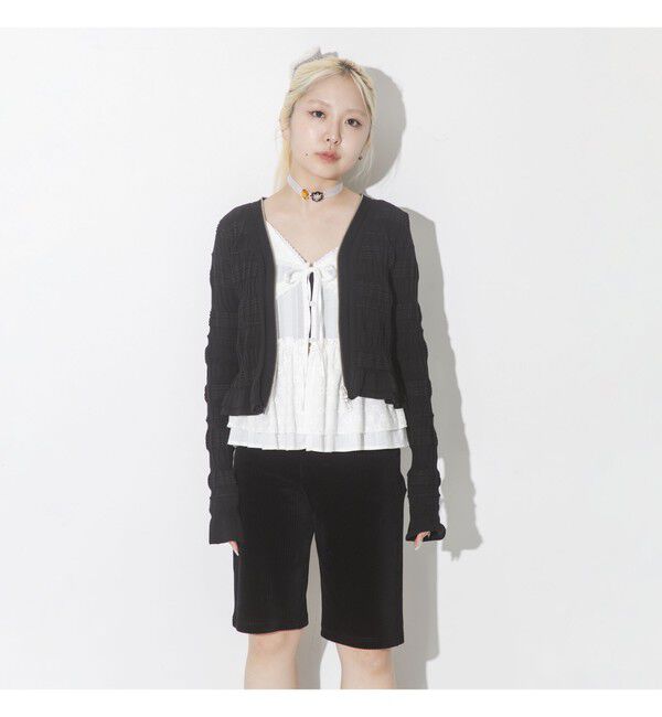 Ray BEAMS 「シャーリング ジップ Vネック カーディガン」|カーディガン|