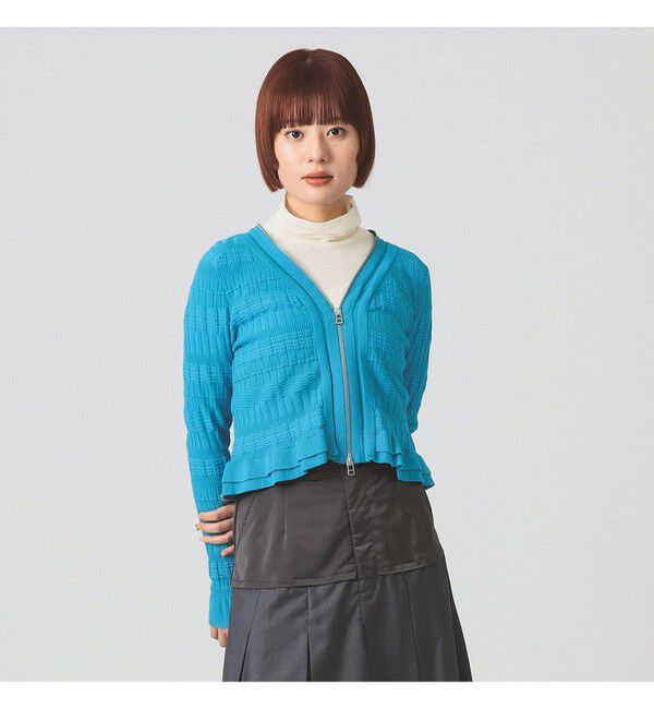 Ray BEAMS 「シャーリング ジップ Vネック カーディガン」|カーディガン|BLUE