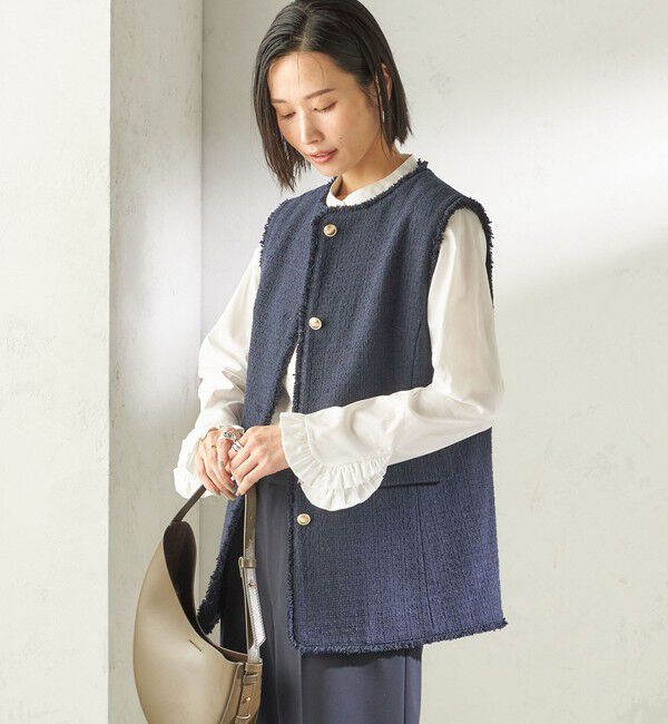 SHIPS for women「《予約》ランダム ラメ ノーカラー ボックス ジレ（セレモニー対応可）」|ベスト・ジレ|