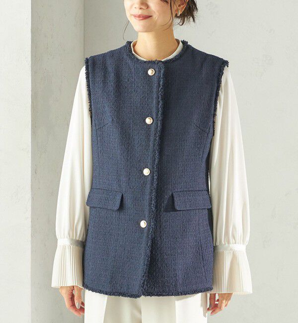 SHIPS for women「《予約》ランダム ラメ ノーカラー ボックス ジレ（セレモニー対応可）」|ベスト・ジレ|