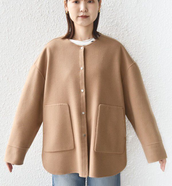 SHIPS for women「セミ 梳毛 配色 リバー ノーカラー コート」|ノーカラーコート|