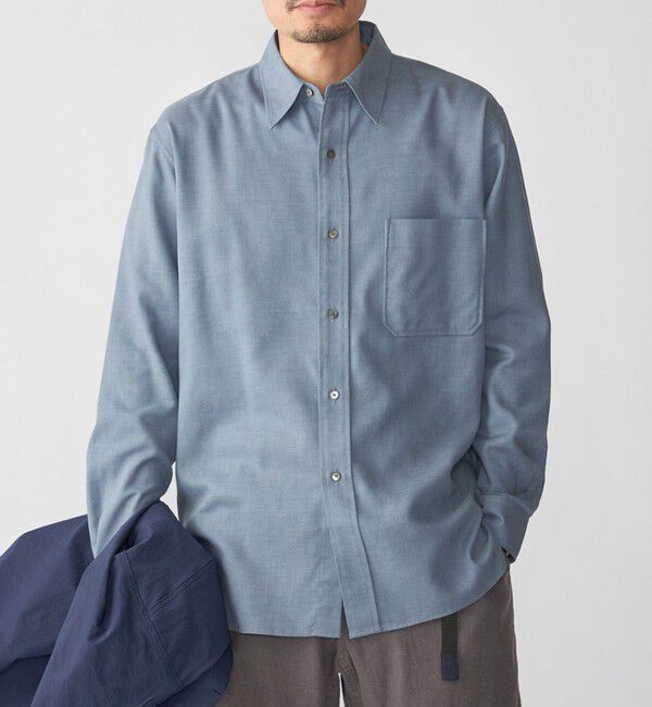 SHIPS「SHIPS: ミツマサ コットン ウール レギュラーカラー シャツ」|シャツ・ブラウス|ブルー系