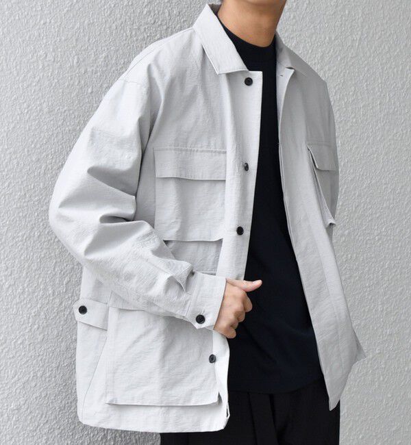 SHIPS any「SHIPS any: コットン/ナイロン ワッシャー BDU シャツ(セットアップ対応)◆」|シャツ・ブラウス|ライトグレー