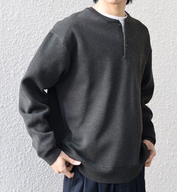 SHIPS any「SHIPS any:〈手洗い可能〉ミラノリブ コットンライク ヘンリーネック ニット◆」|ニット・セーター|ダークグレー