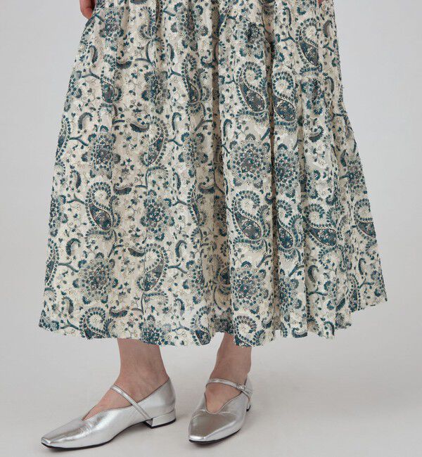 SOULEIADO「ポリエステルプリント ティアードマキシスカート」|フレア|