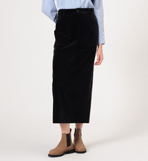 MACPHEE「ストレッチコーデュロイ Iラインマキシスカート」|タイト|