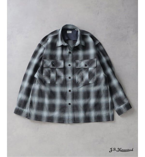 J.S.Homestead「J.S.Homestead / インディゴ チェック ミリタリー シャツ」|シャツ・ブラウス|ブラック