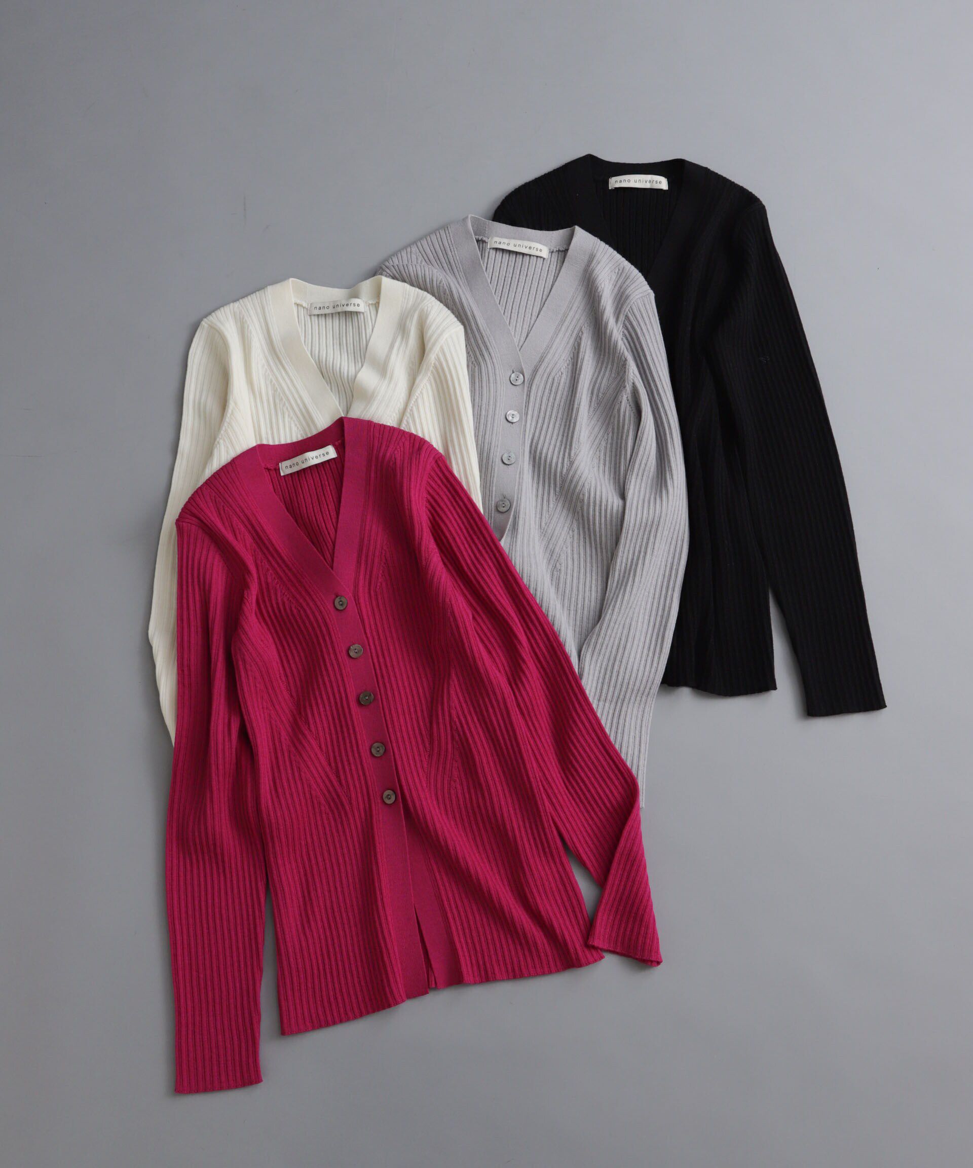 nano･universe「毛玉レスニットVネックリブカーディガン」|ニット・セーター|ピンク