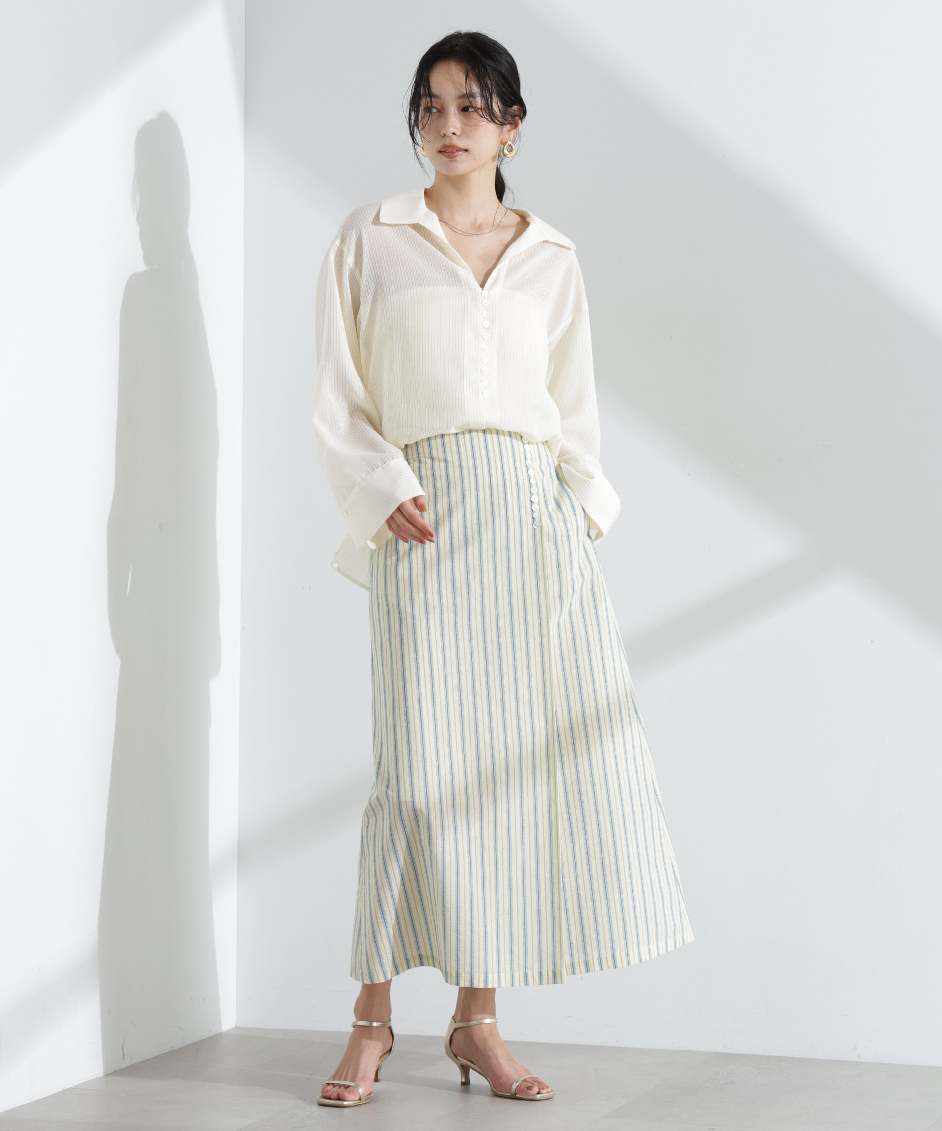 nano･universe「マルチボタンストライプスカート(セットアップ可)」|スカート|