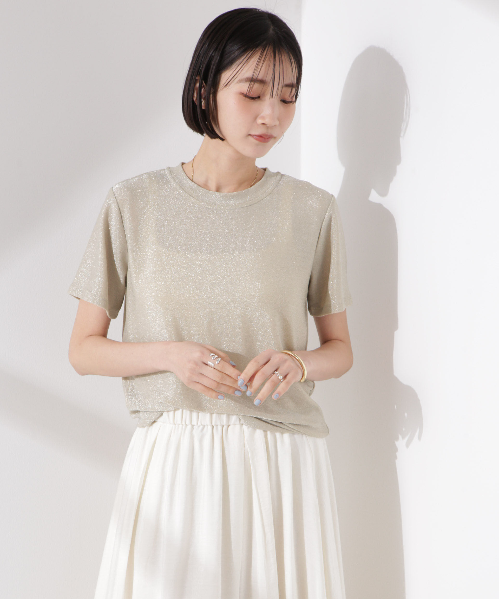 nano･universe「ラメカットクルーネックＴシャツ」|Tシャツ・カットソー|