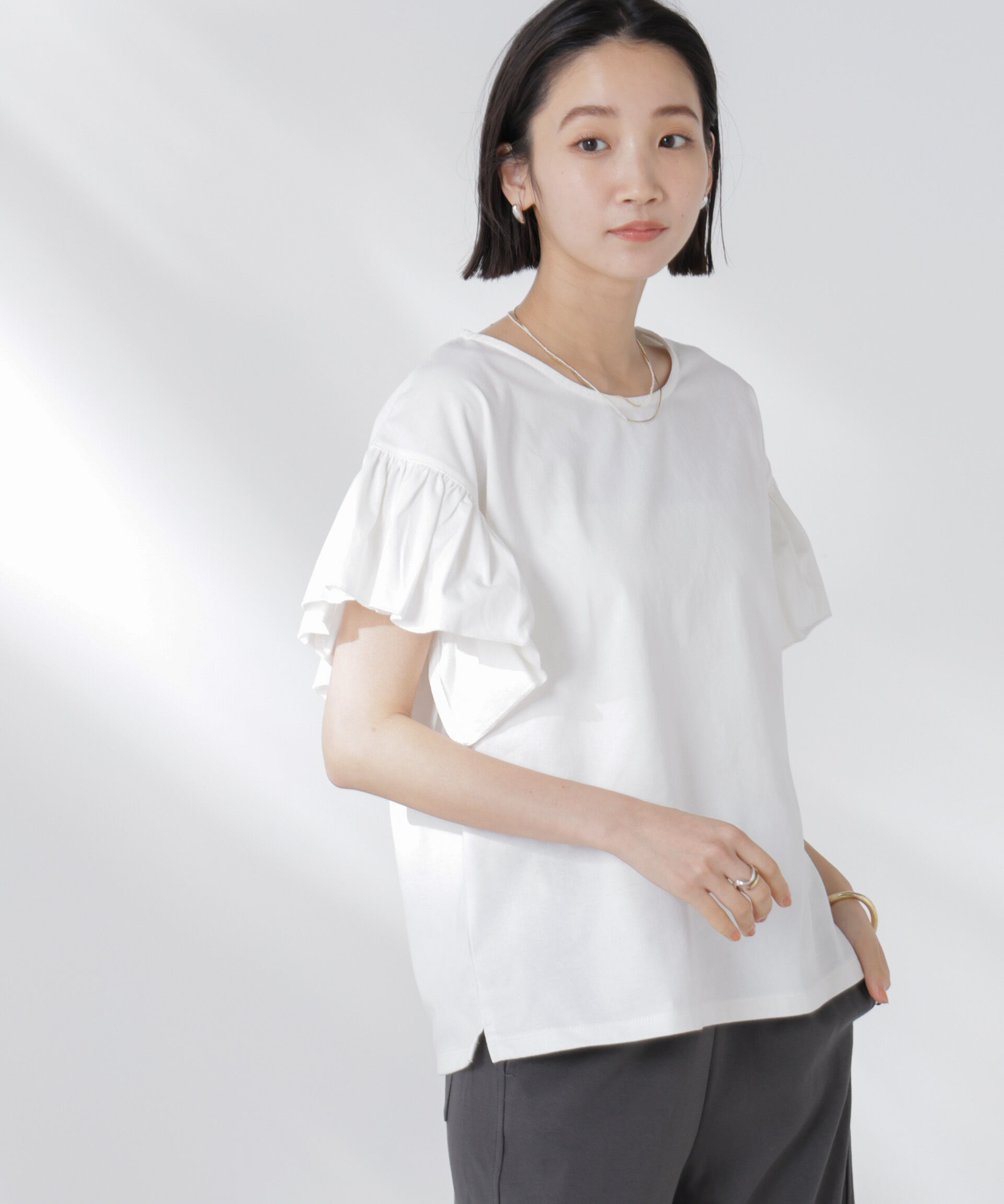 nano･universe「STORATECH 機能素材フレアデザインスリーブトップス」|Tシャツ・カットソー|