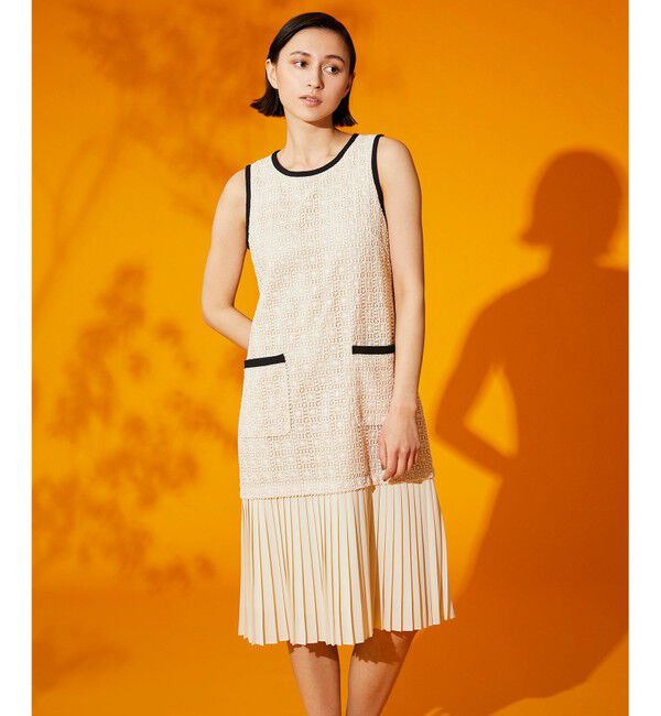 Grace Class「プリーツ切替ケミカルドレス」|ドレス|ベージュ