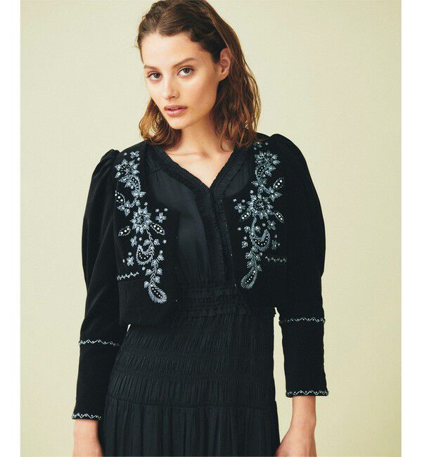 GRACE CONTINENTAL「ショート刺繍ジャケット」|ノーカラージャケット|