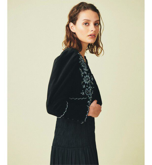 GRACE CONTINENTAL「ショート刺繍ジャケット」|ノーカラージャケット|