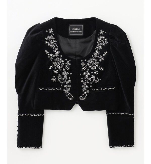 GRACE CONTINENTAL「ショート刺繍ジャケット」|ノーカラージャケット|