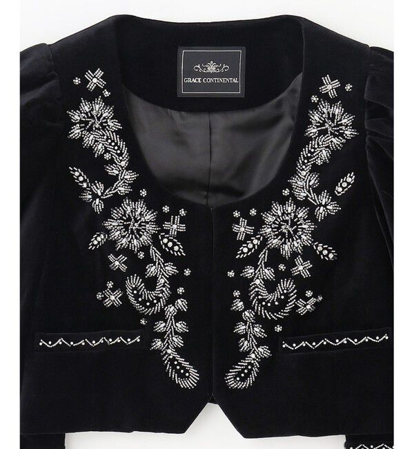 GRACE CONTINENTAL「ショート刺繍ジャケット」|ノーカラージャケット|