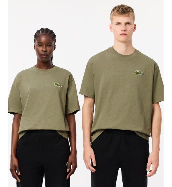 LACOSTE「シェニールワニロゴ オーバーサイズ半袖Tシャツ / ルーズフィットT」|Tシャツ・カットソー|カーキ