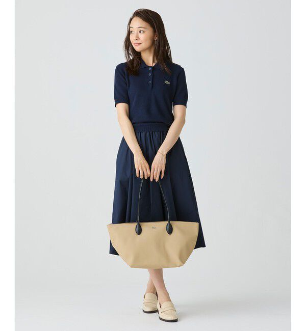 LACOSTE「異素材切り替え コンビネーションマテリアルポロドレス フレア ポロワンピース」|ワンピース|