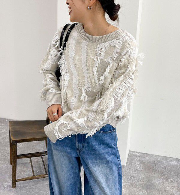 fredy emue「カットフリンジジャガード2WAY カーディガン」|ニット・セーター|ホワイト系その他
