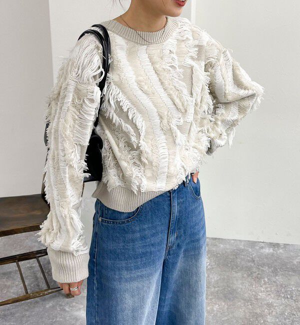 fredy emue「カットフリンジジャガード2WAY カーディガン」|ニット・セーター|
