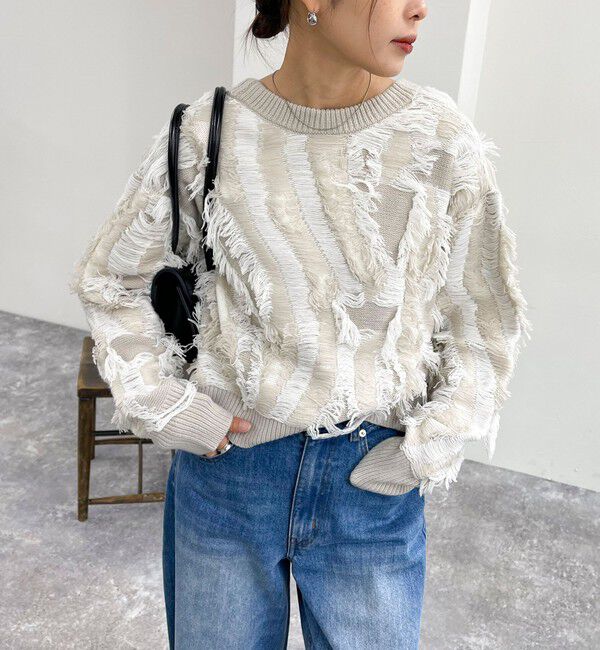 fredy emue「カットフリンジジャガード2WAY カーディガン」|ニット・セーター|