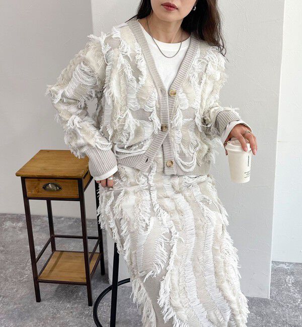 fredy emue「カットフリンジジャガード2WAY カーディガン」|ニット・セーター|