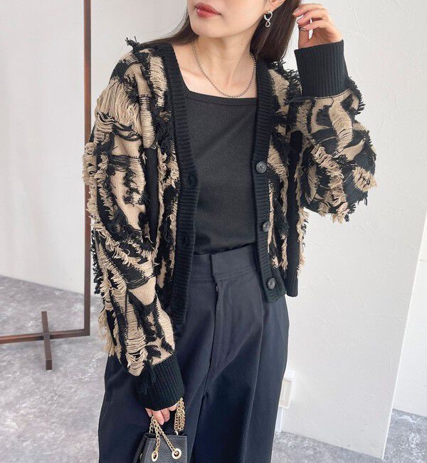 fredy emue「カットフリンジジャガード2WAY カーディガン」|ニット・セーター|