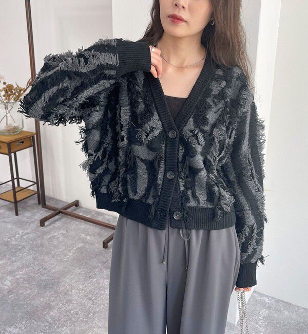 fredy emue「カットフリンジジャガード2WAY カーディガン」|ニット・セーター|