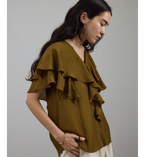 SALON adam et rope'「シルクブレンドラッフルカラーブラウス」|シャツ・ブラウス|ブラウン系(22)