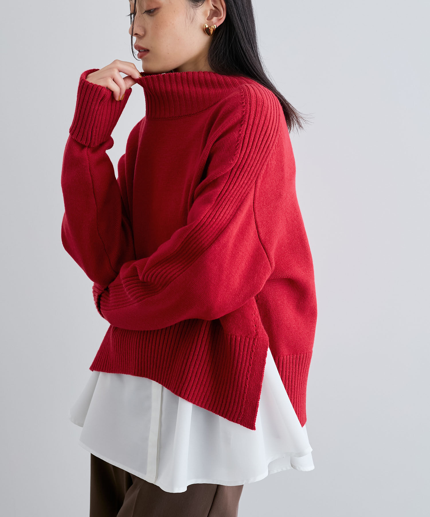 VIS「【アンチピリング/洗える】サイドスリットニットプルオーバー【WEB限定カラー】」|ニット・セーター|