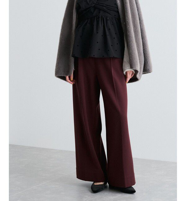 VIS「【美warm】ストレッチ釦付きワイドパンツ/スラックス【アンチピリング/防シワ/洗える】」|チノ|