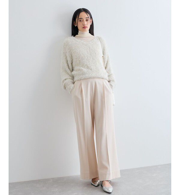 VIS「【美warm】ストレッチ釦付きワイドパンツ/スラックス【アンチピリング/防シワ/洗える】」|チノ|